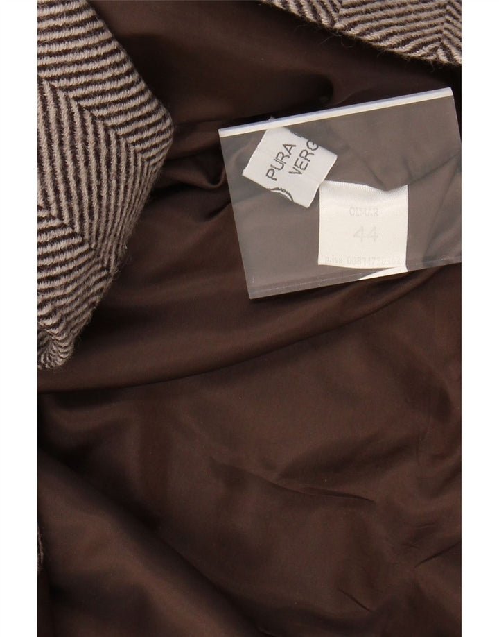 vintage Femme Pardessus IT 44 Laine Chevron Brun Moyen