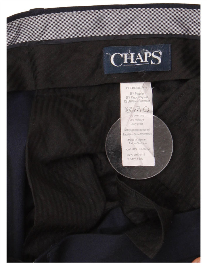 CHAPS Pantalon de Costume Droit Homme W34 L30 Bleu Marine Polyester