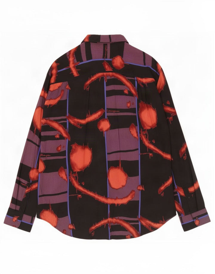 Vintage Homme Motif Abstrait Pull Chemise Grand Noir