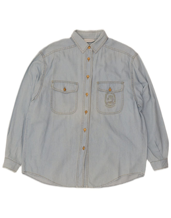 Roccobarocco Chemise en jean surdimensionnée pour femme IT 42 Bleu moyen en coton