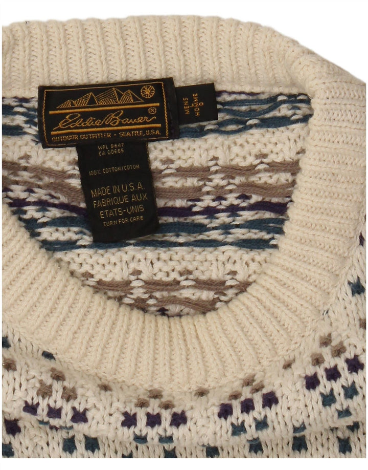 Eddie Bauer Pull à col rond pour homme en coton à pois blanc cassé