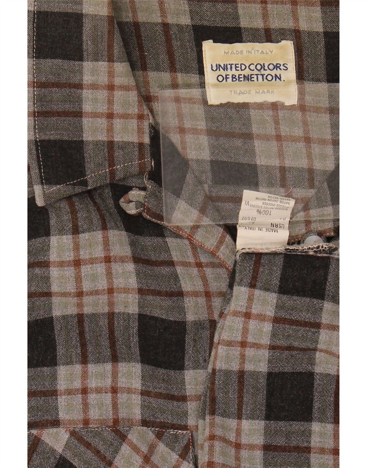 Benetton Chemise en flanelle pour femme UK 42 Gris moyen à carreaux Viscose