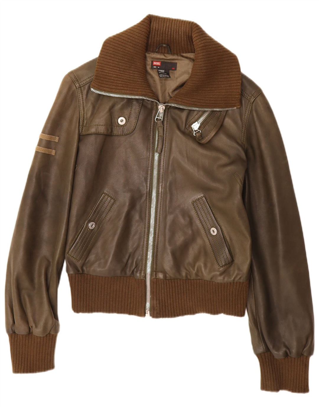 Diesel Veste en cuir bomber pour femme UK 12 Cuir marron moyen