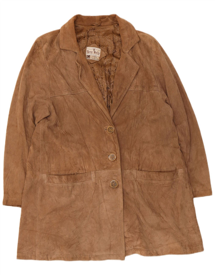 vintage Femme Suède Pardessus UK 14 Cuir Beige Moyen
