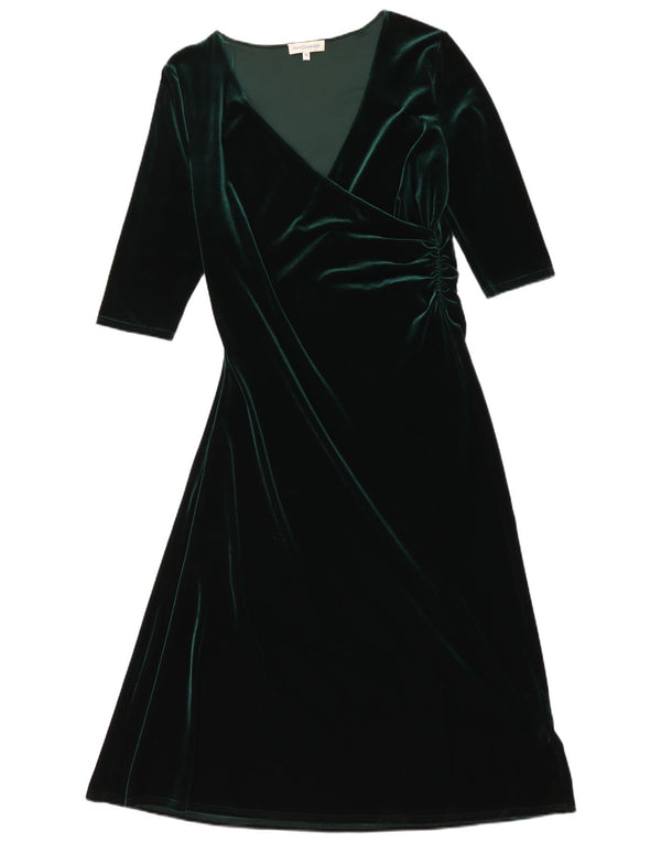 vintage Femmes Velours 3/4 Manches Maxi Robe UK 18 XL Vert Polyester