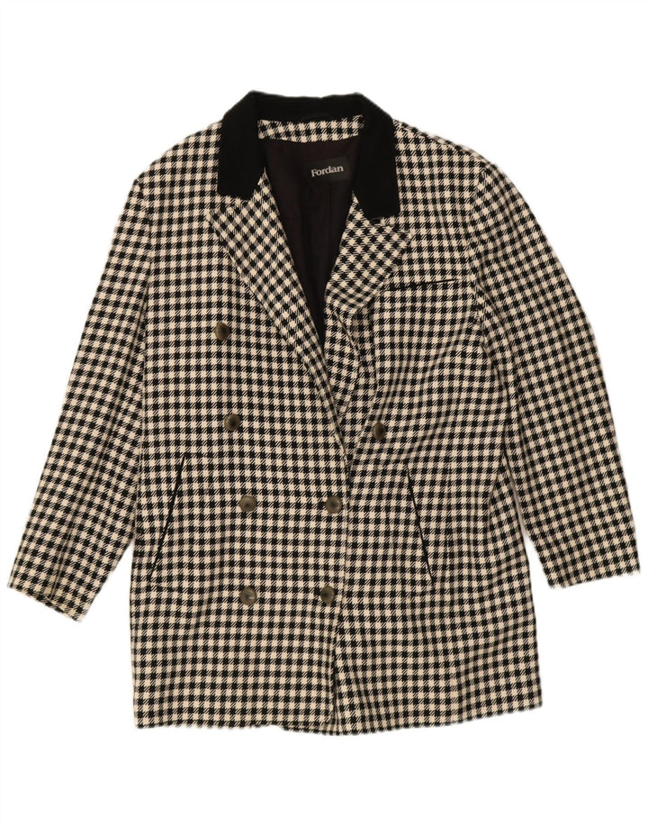 vintage Womens Loose Fit Double Breasted Coat EU 36 Petit pied-de-poule noir