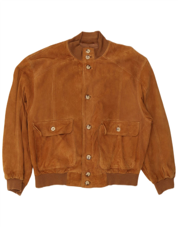 vintage Mens Suede Bomber Jacket IT 50 Grand Cuir Marron