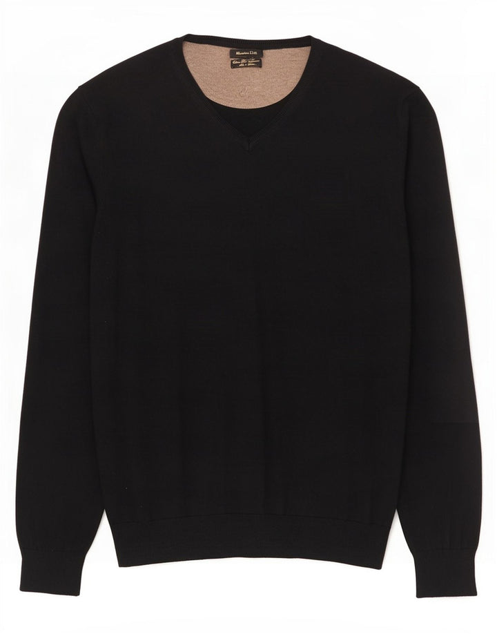 Massimo Dutti Pull col V pour homme en coton noir Taille L