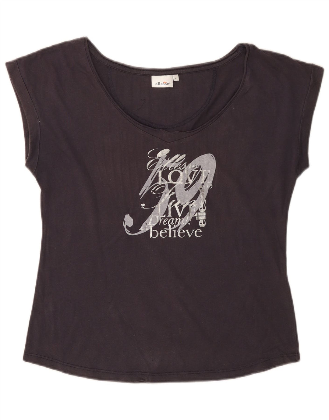 ELLESSE T-Shirt Graphique Femme UK 14 Large Bleu Marine Coton