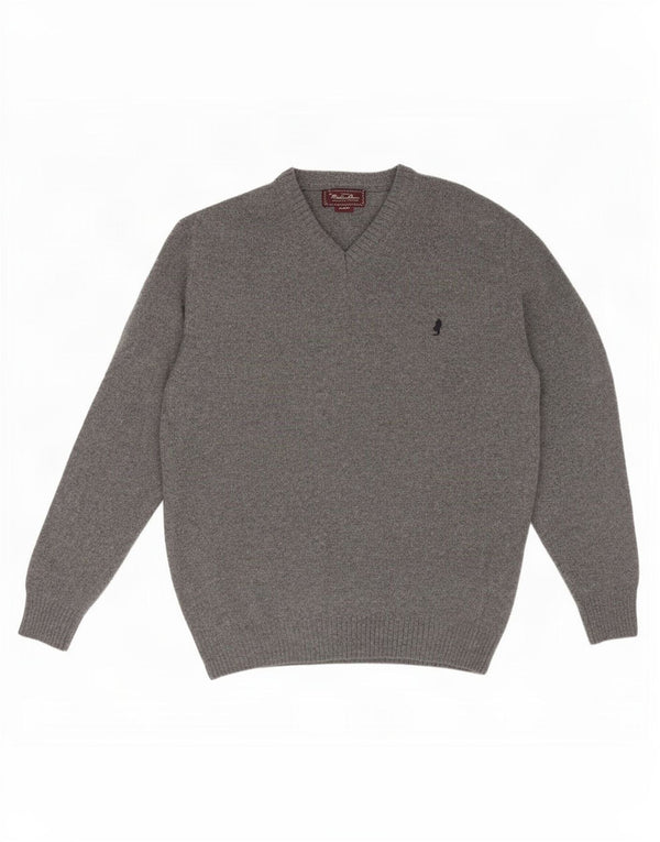 Marlboro Classics Womens V-Neck Jumper Sweater XL Grey Wool