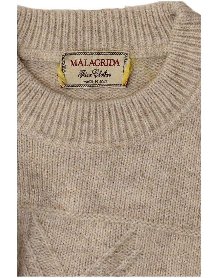 MALAGRIDA Pull à col rond pour homme, grand motif géométrique beige