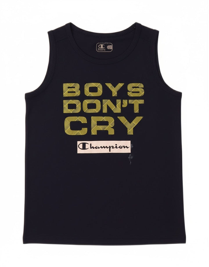 CHAMPION Boys Graphic Vest Top 11-12 Years Large  Navy Blue