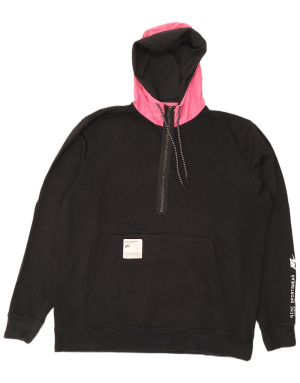 Nike Pull à capuche graphique avec col zippé pour homme XL en coton color block Noir