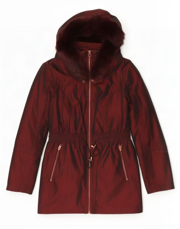 Ted Baker Veste Parka à capuche pour femme Taille 1 XS Bordeaux Polyester