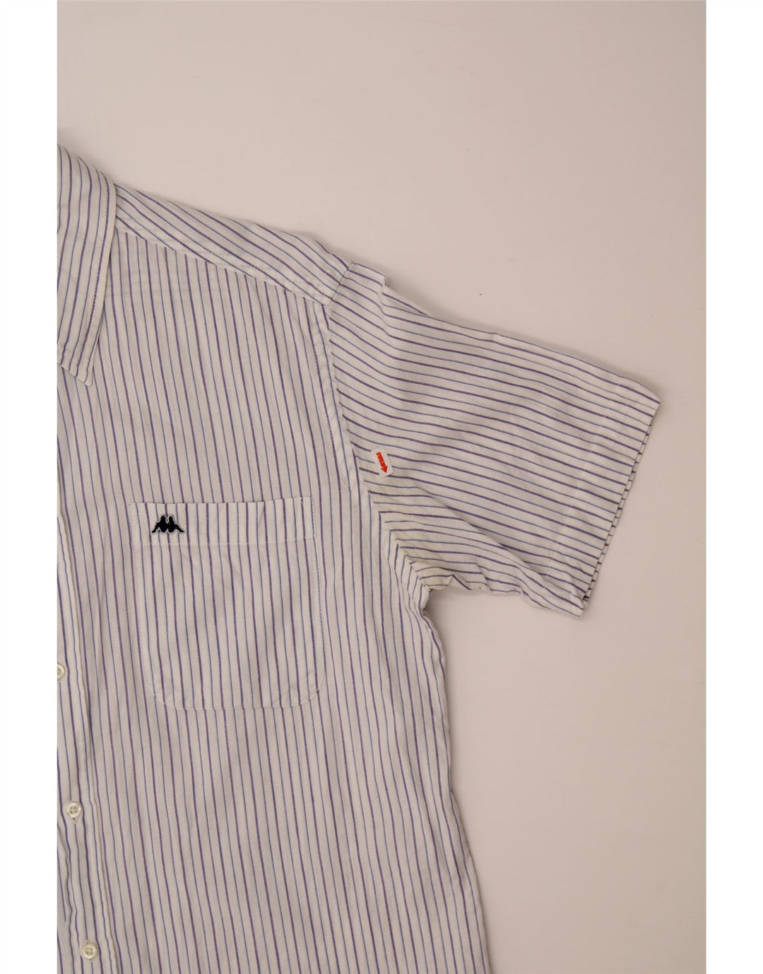 KAPPA Mens Short Sleeve Shirt Large White Striped Cotton Vintage Kappa and Second-Hand Kappa from Messina Hembry 