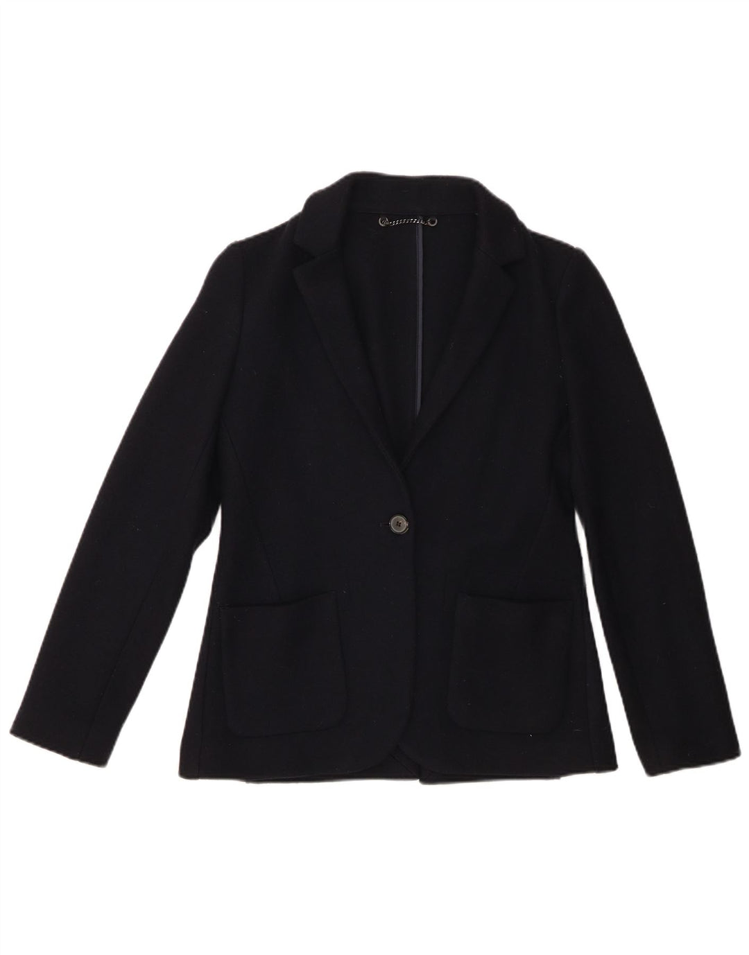 JIGSAW Veste Blazer 1 Bouton pour Femme UK 8 Petite Laine Vierge Bleu Marine