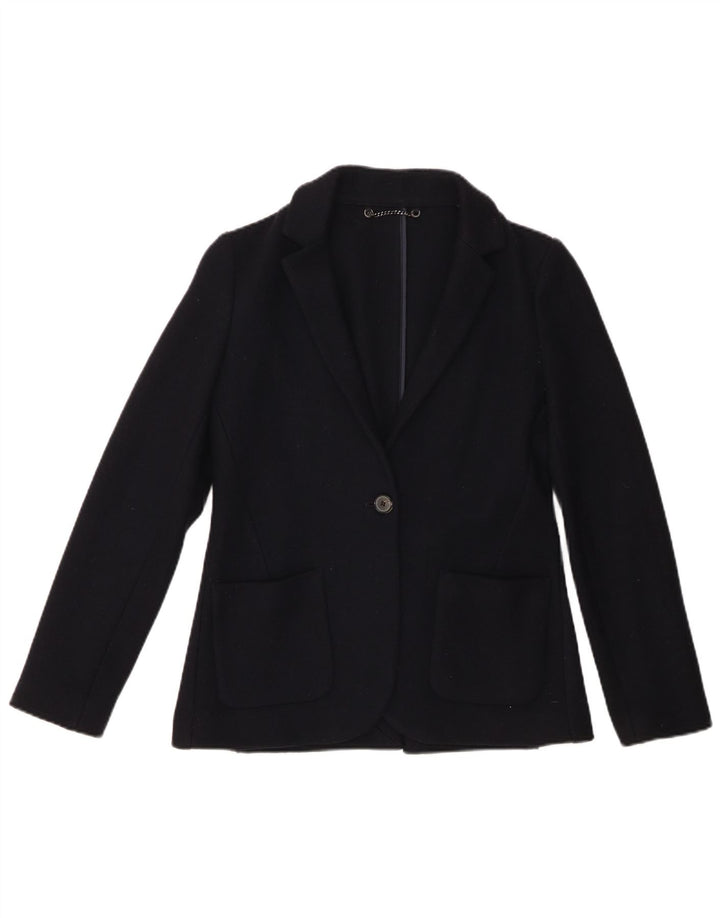 JIGSAW Veste Blazer 1 Bouton pour Femme UK 8 Petite Laine Vierge Bleu Marine