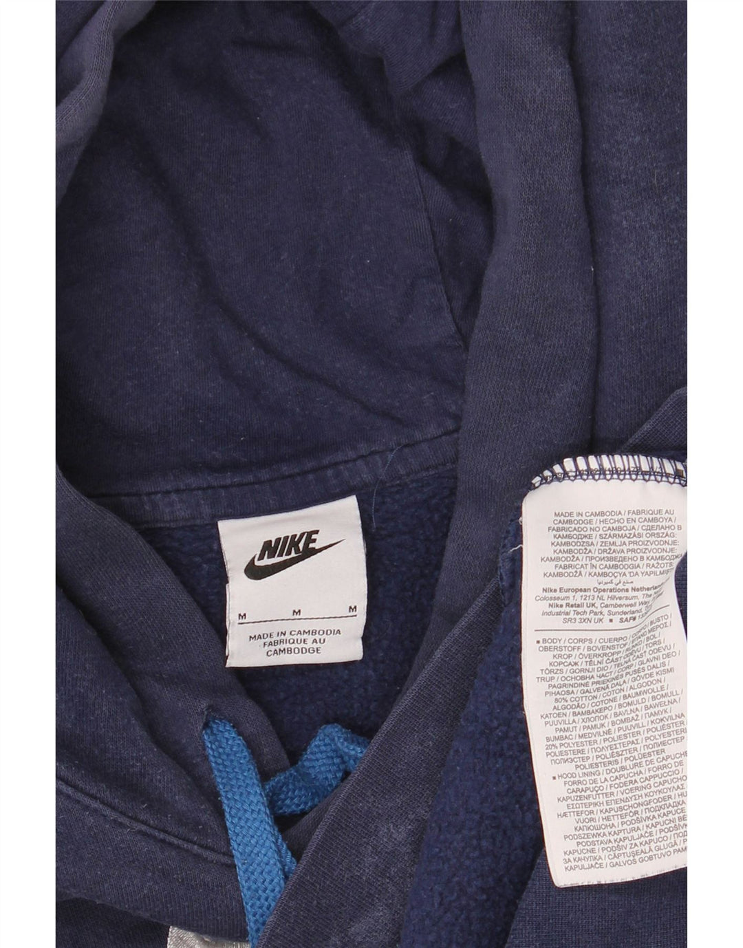 NIKE Mens Graphic Hoodie Jumper Medium Navy Blue Cotton
