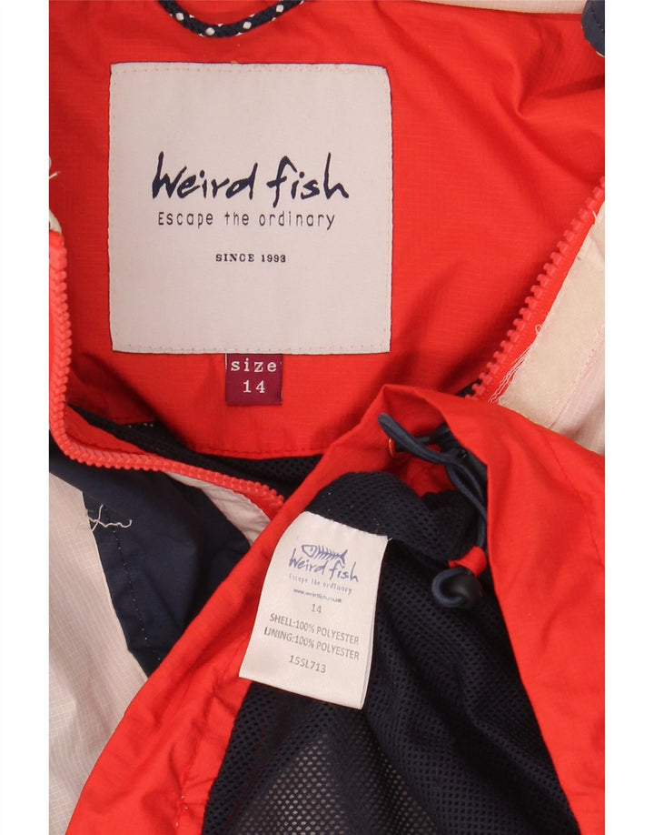 Weird Fish Veste coupe-vent à capuche pour femme UK 14 Large Blanc Colorblock