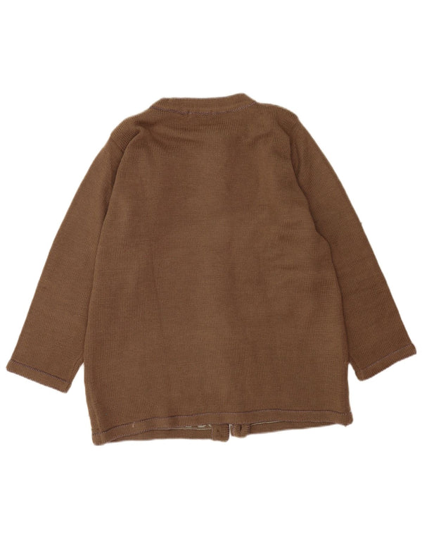 vintage Womens Cardigan Sweater UK 16 Grande laine florale brune