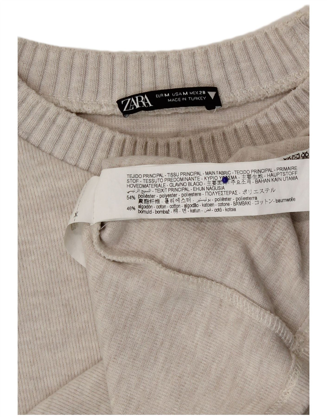 Zara Femme Chemisier Top UK 14 Polyester Beige Moyen