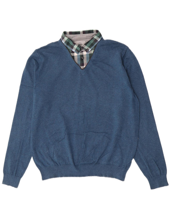 Marks & Spencer Pull à col polo coupe classique pour homme, grand bleu