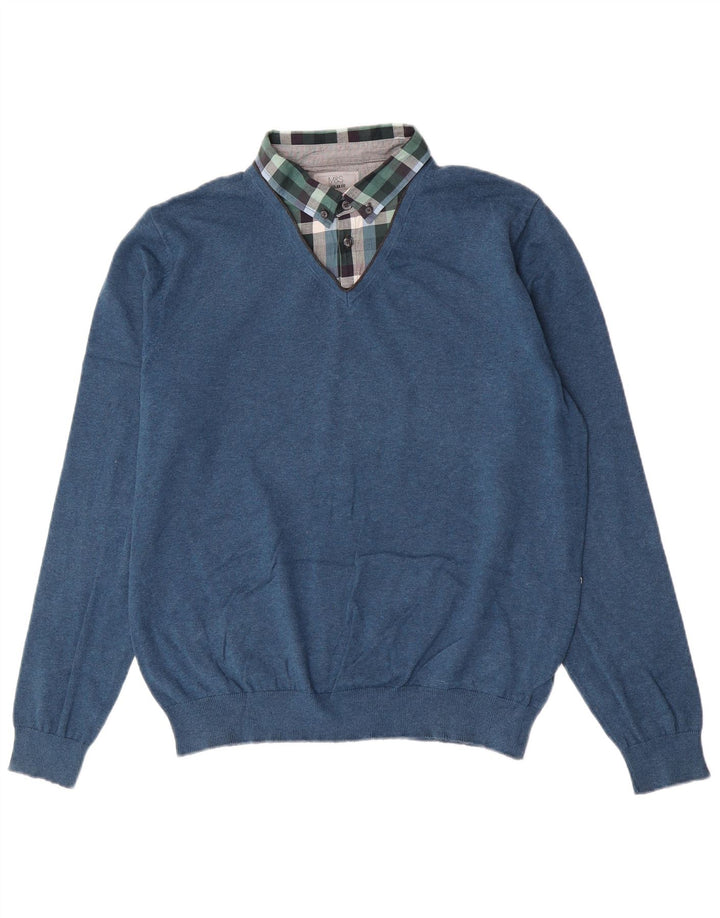 Marks & Spencer Pull à col polo coupe classique pour homme, grand bleu