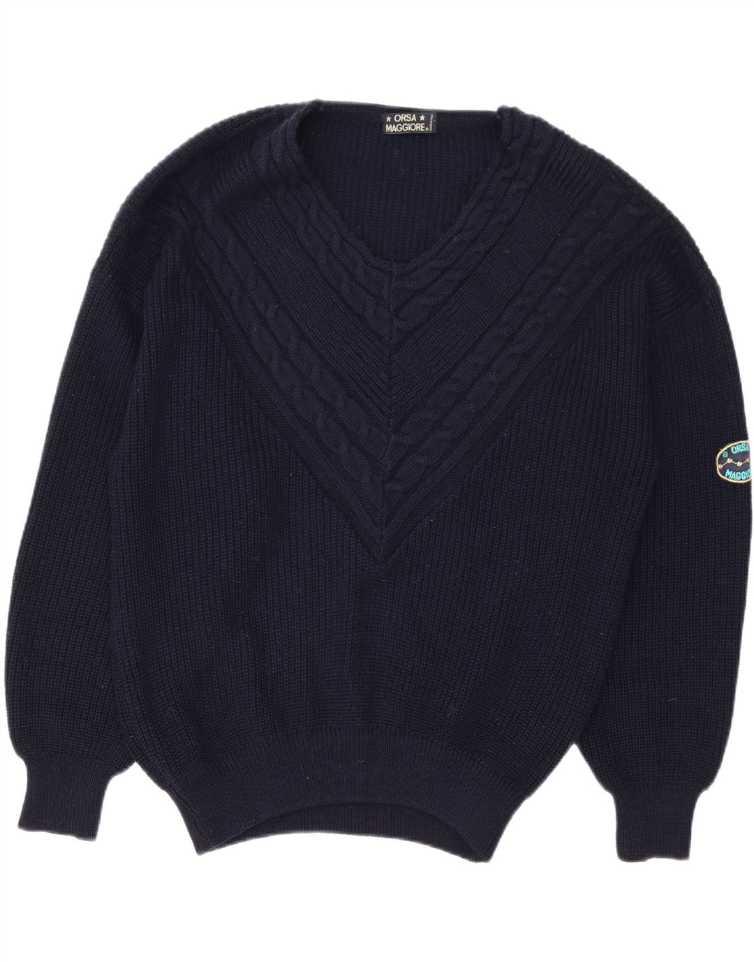 vintage Homme Col V Jumper Pull XL Bleu Marine Laine