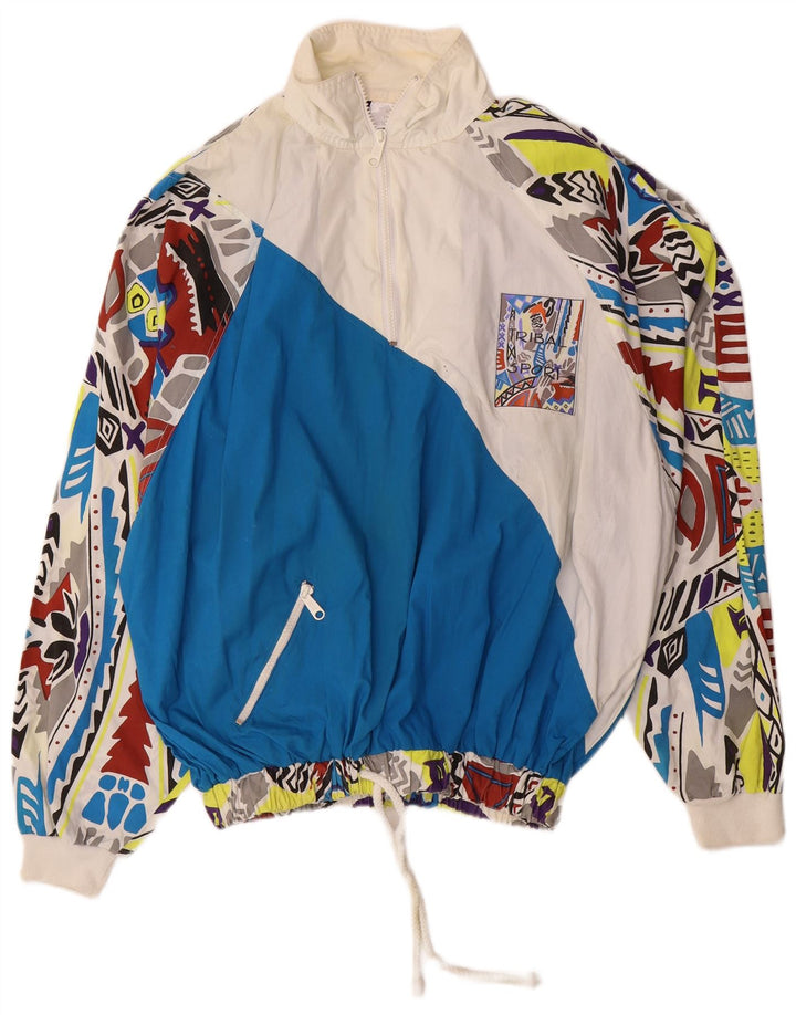 Vintage hommes motif abstrait coupe ample pull survêtement haut bleu moyen