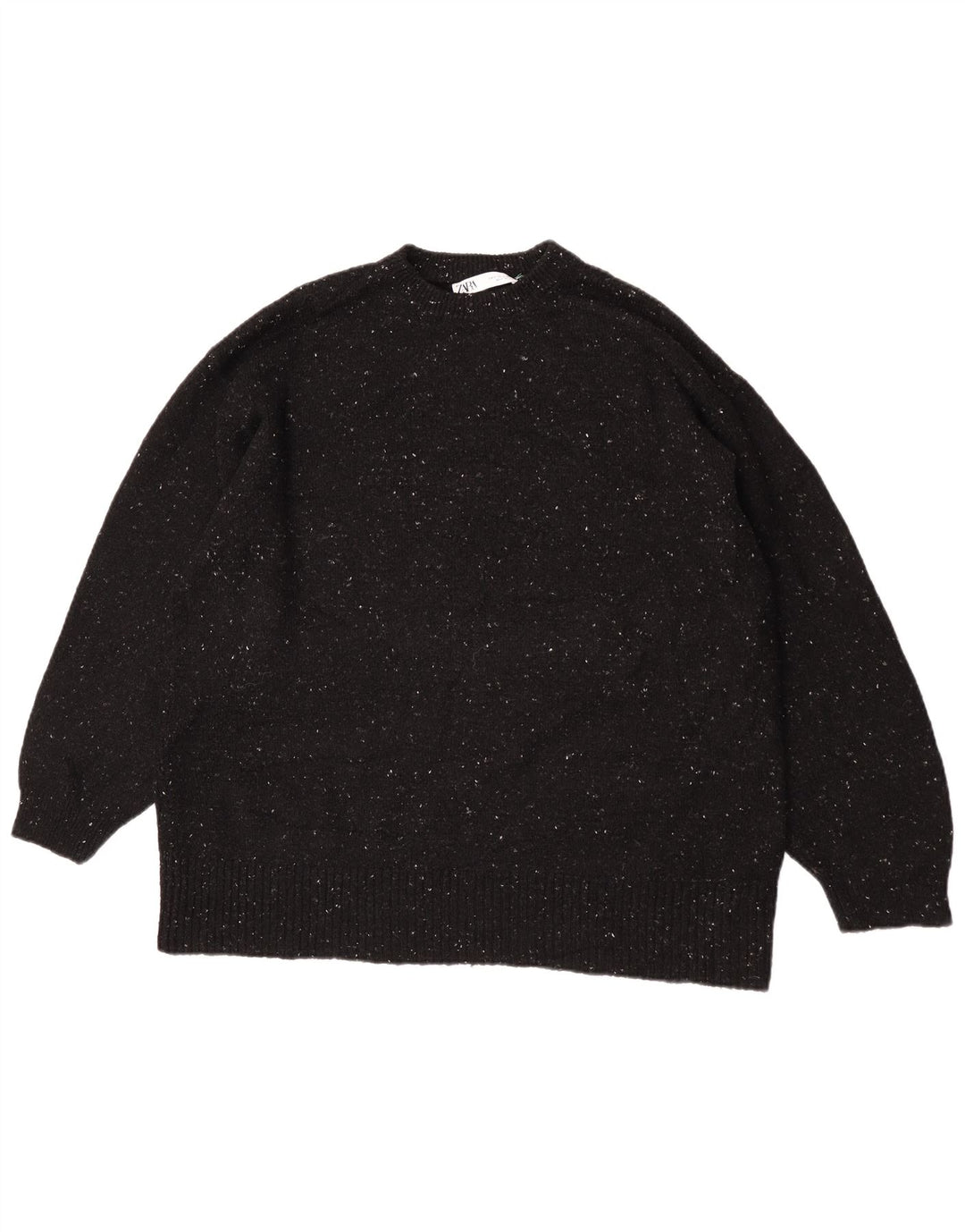 Zara Pull surdimensionné à col rond pour femme UK 10 Petit noir moucheté