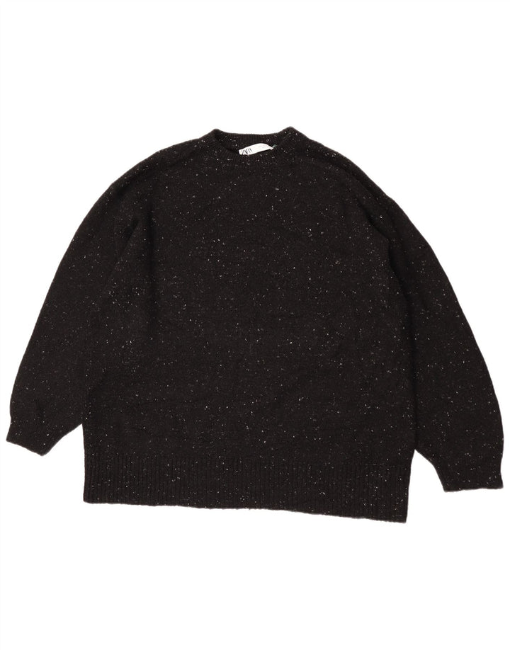 Zara Pull surdimensionné à col rond pour femme UK 10 Petit noir moucheté