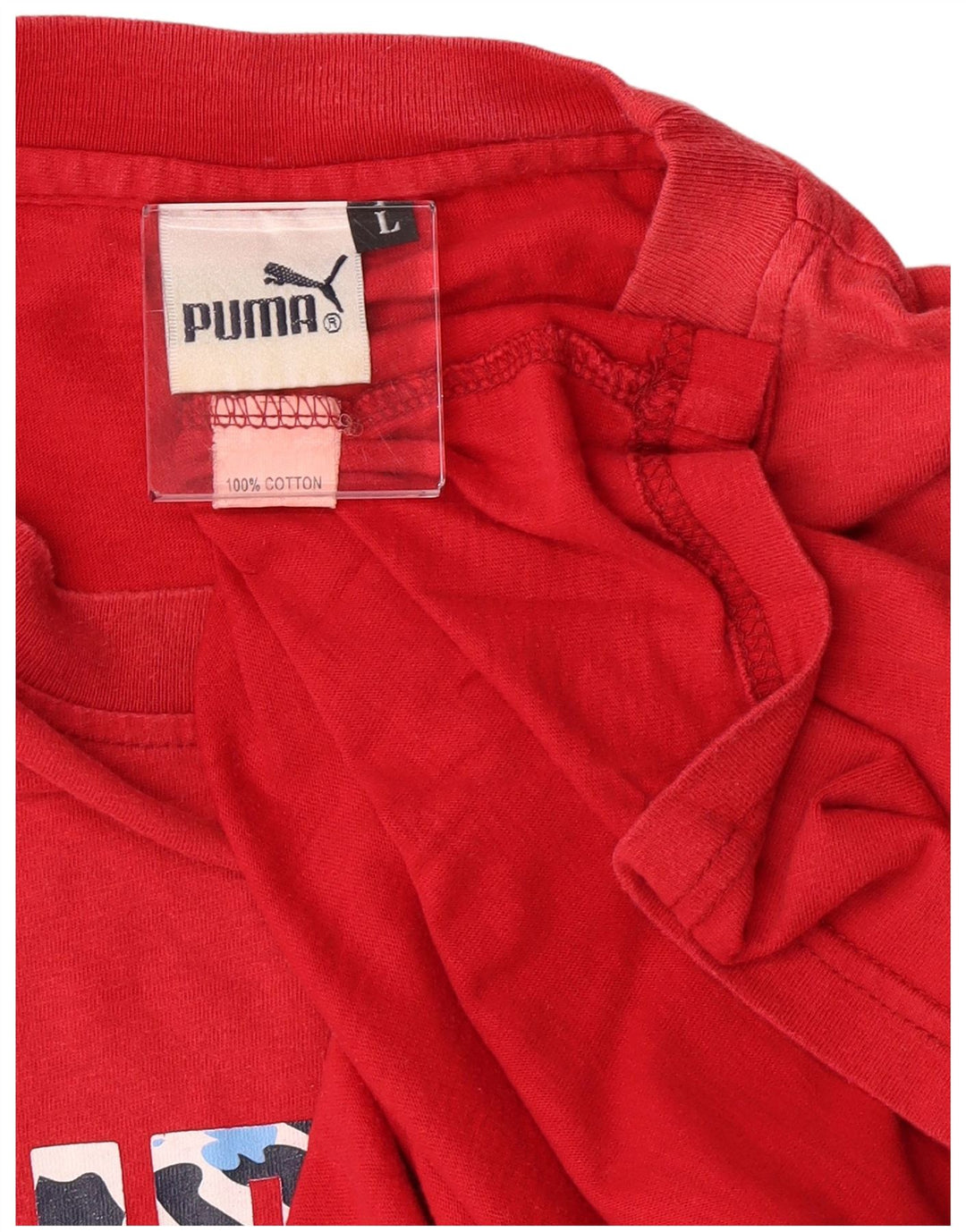 Puma Homme Graphic T-Shirt Top Large Rouge Coton