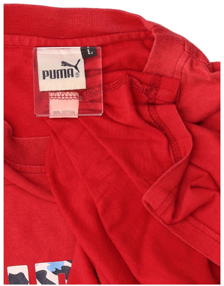 Puma Homme Graphic T-Shirt Top Large Rouge Coton