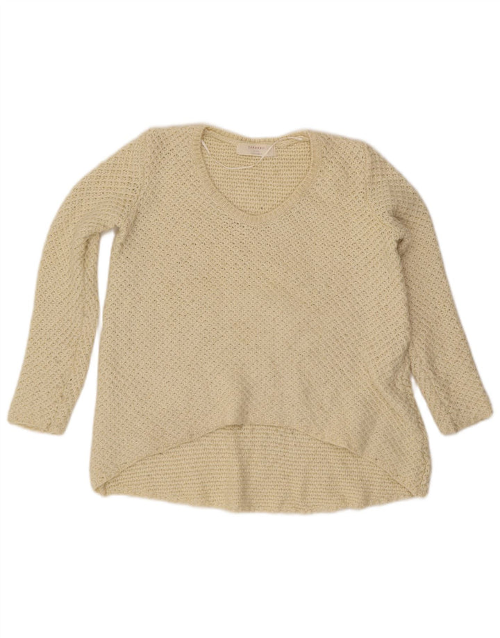 Zara Pull surdimensionné à col en V pour femme UK 10 Small Blanc cassé
