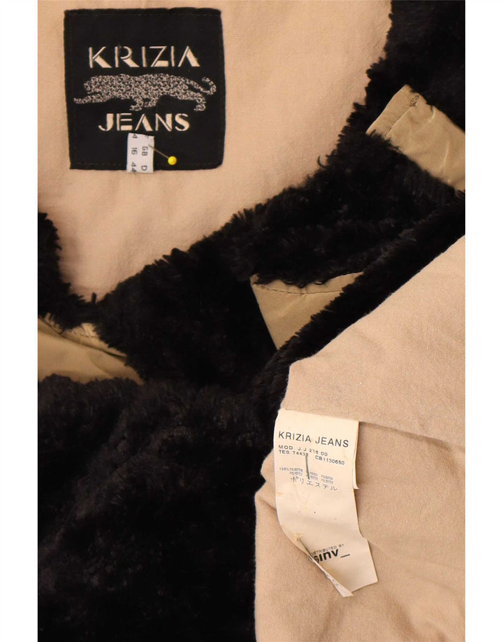 Krizia Jeans Manteau Femme UK 44 Large Beige Colorblock Polyester