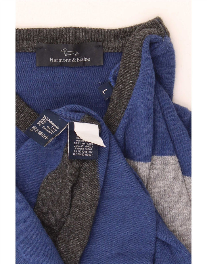 Harmont & Blaine Pull Col Rond Homme Large Bleu Rayé Polyamide