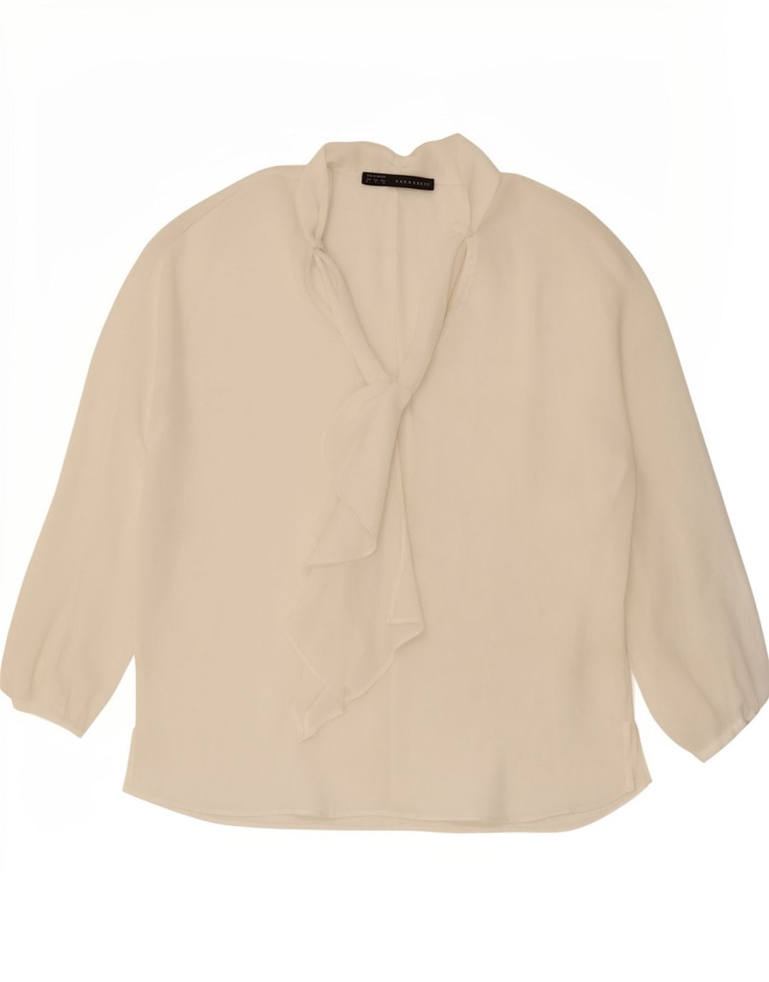 Zara Haut transparent à manches longues et cravate sur le devant pour femme UK 16 Large Blanc