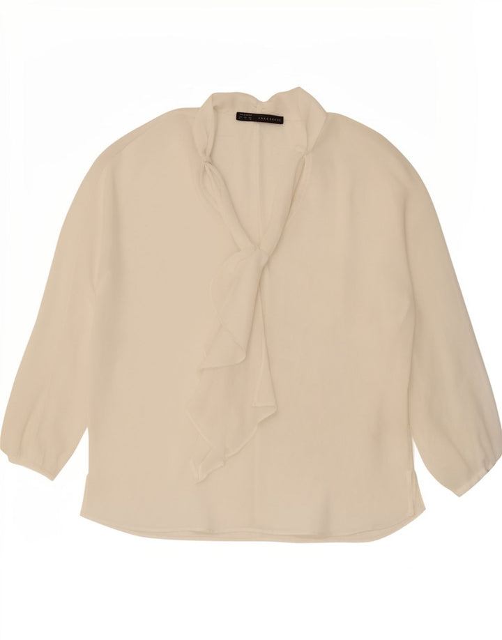 Zara Haut transparent à manches longues et cravate sur le devant pour femme UK 16 Large Blanc