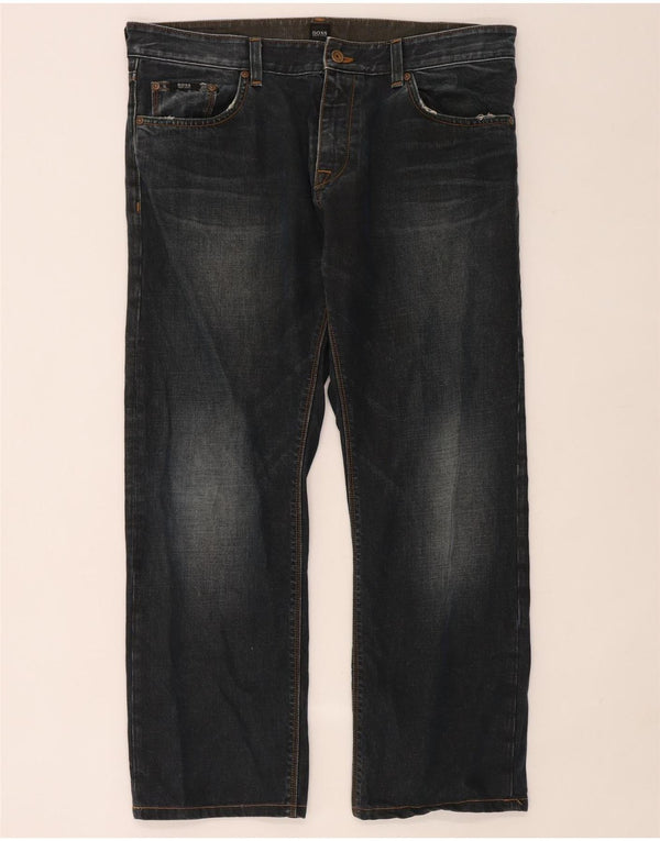 Hugo Boss Jean droit W38 L32 bleu marine en coton pour homme