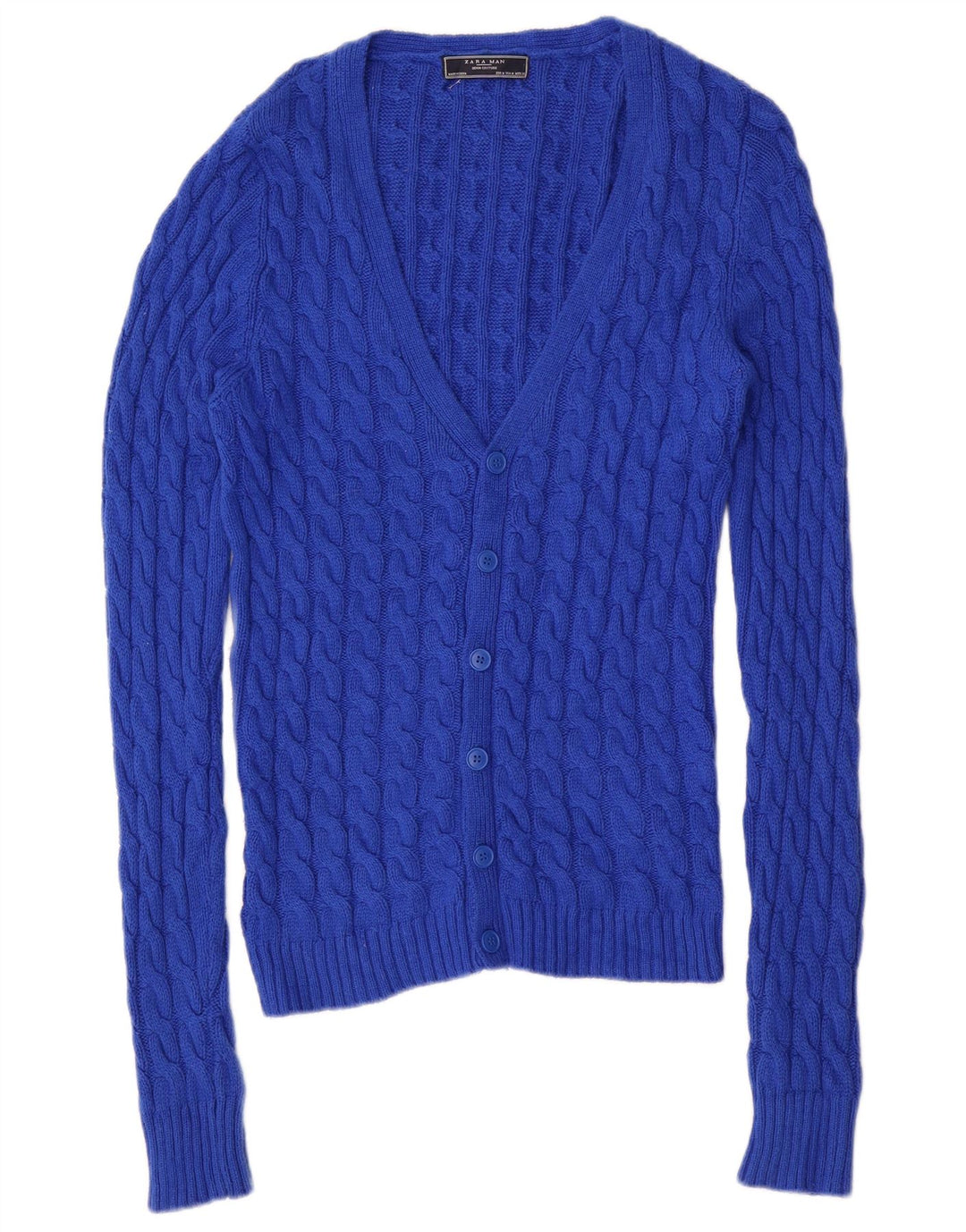 Zara Homme Cardigan Pull Bleu Moyen Coton