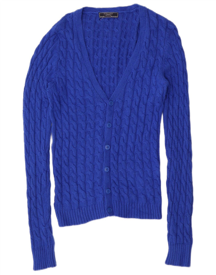 Zara Homme Cardigan Pull Bleu Moyen Coton