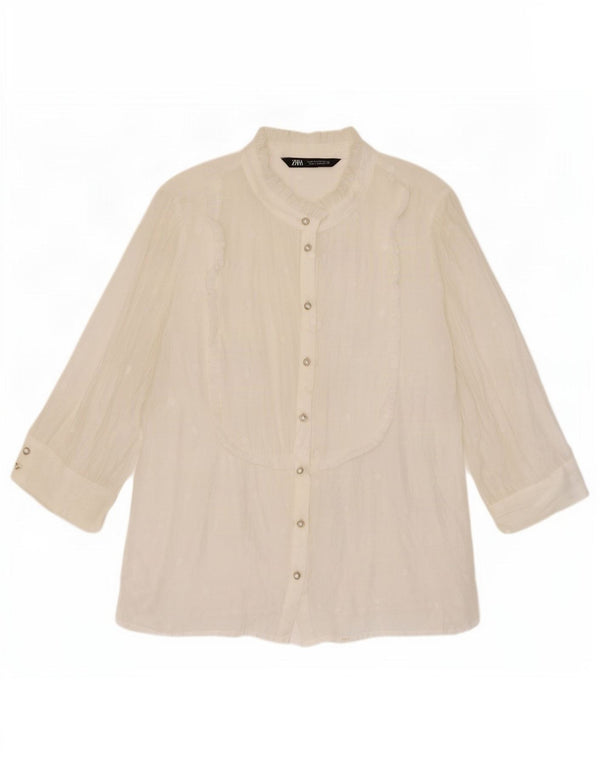 Zara Chemisier transparent à manches 3/4 pour femme UK 14 Blanc moyen