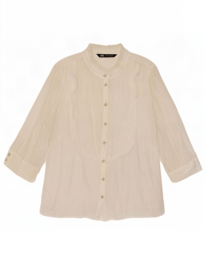 Zara Chemisier transparent à manches 3/4 pour femme UK 14 Blanc moyen