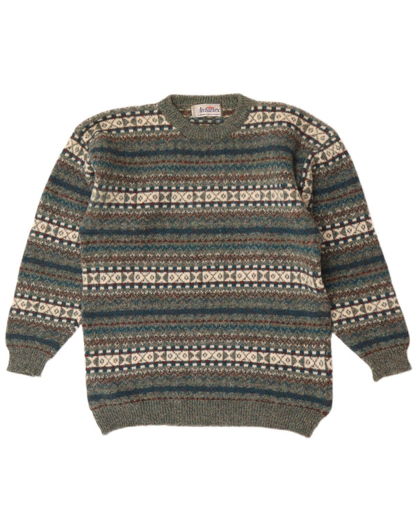 Antartex Pull col rond pour homme XL en laine Fair Isle Vert