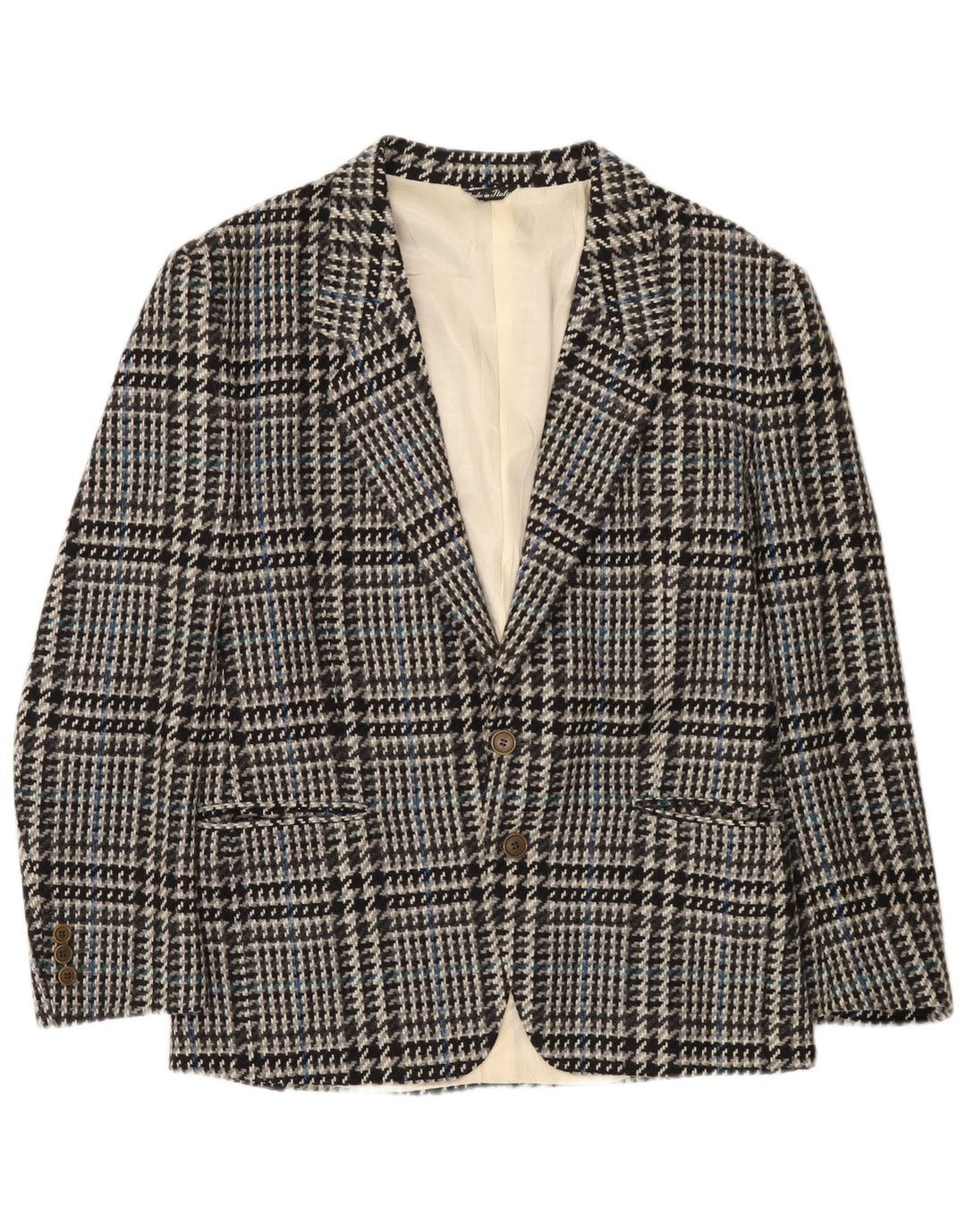 Tiglio Veste Blazer 2 Boutons Homme IT 50 Large Gris Pied-de-Poule Laine Vierge