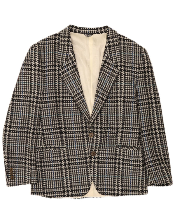 Tiglio Veste Blazer 2 Boutons Homme IT 50 Large Gris Pied-de-Poule Laine Vierge