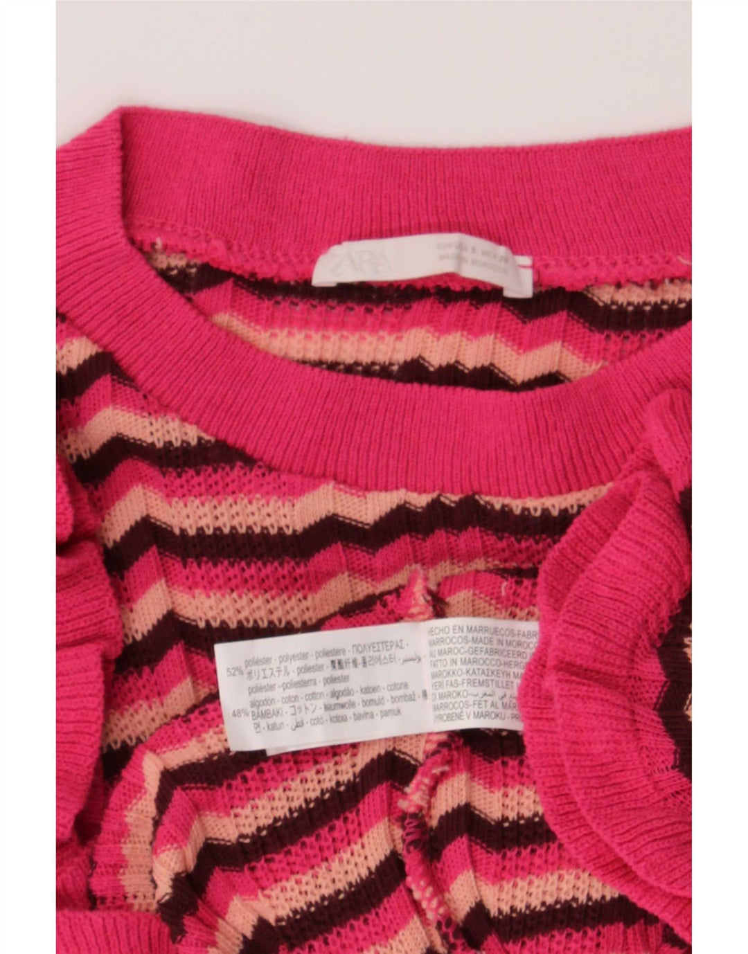 Zara Femme T-Shirt Top UK 8 Petit Rose Rayé Polyester