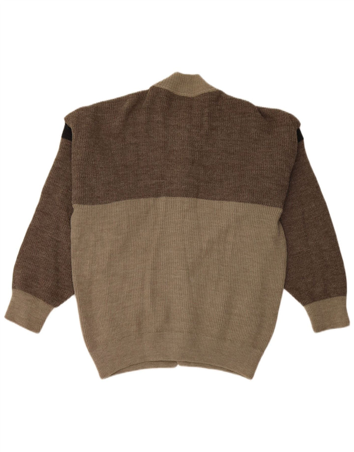vintage Mens Cardigan Pull Grand Gris Colorblock