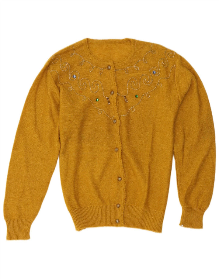 vintage Femme Cardigan Pull UK 14 Jaune Moyen