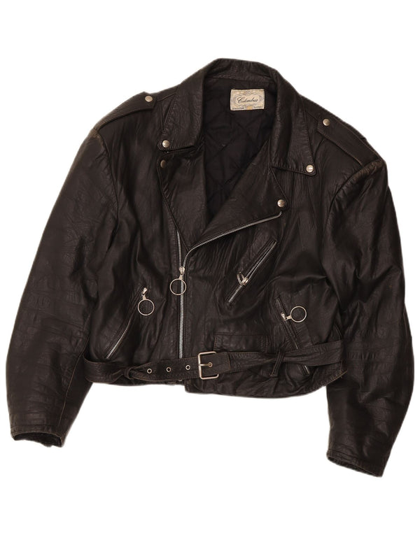 Colombus Veste de motard en cuir court pour femme UK 14 Noir moyen